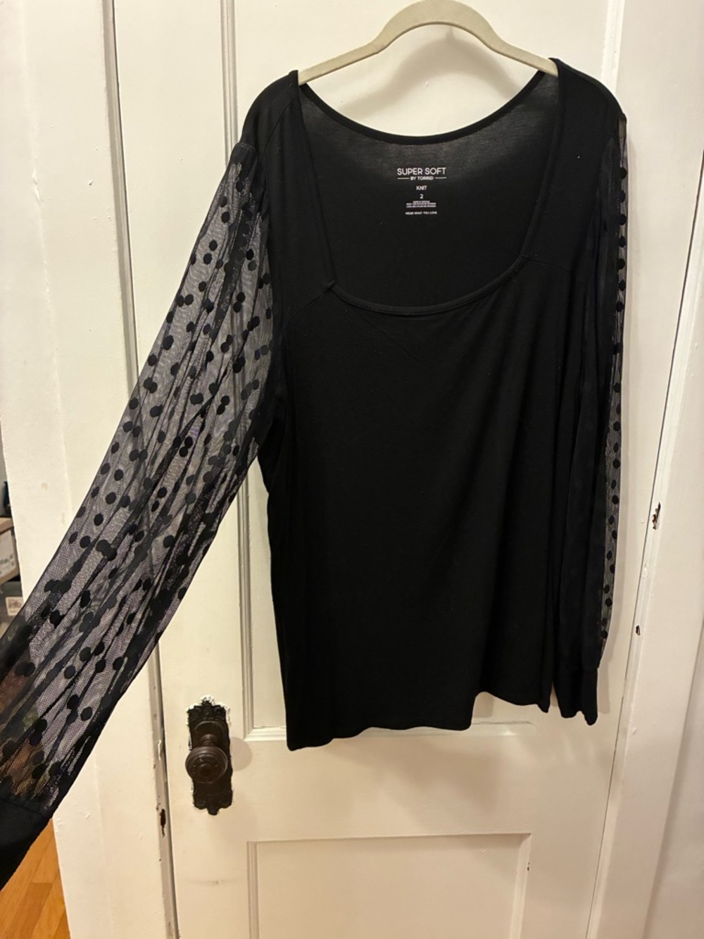 torrid Black Long Sleeve Top with Sheer Polka Dot Sleeves